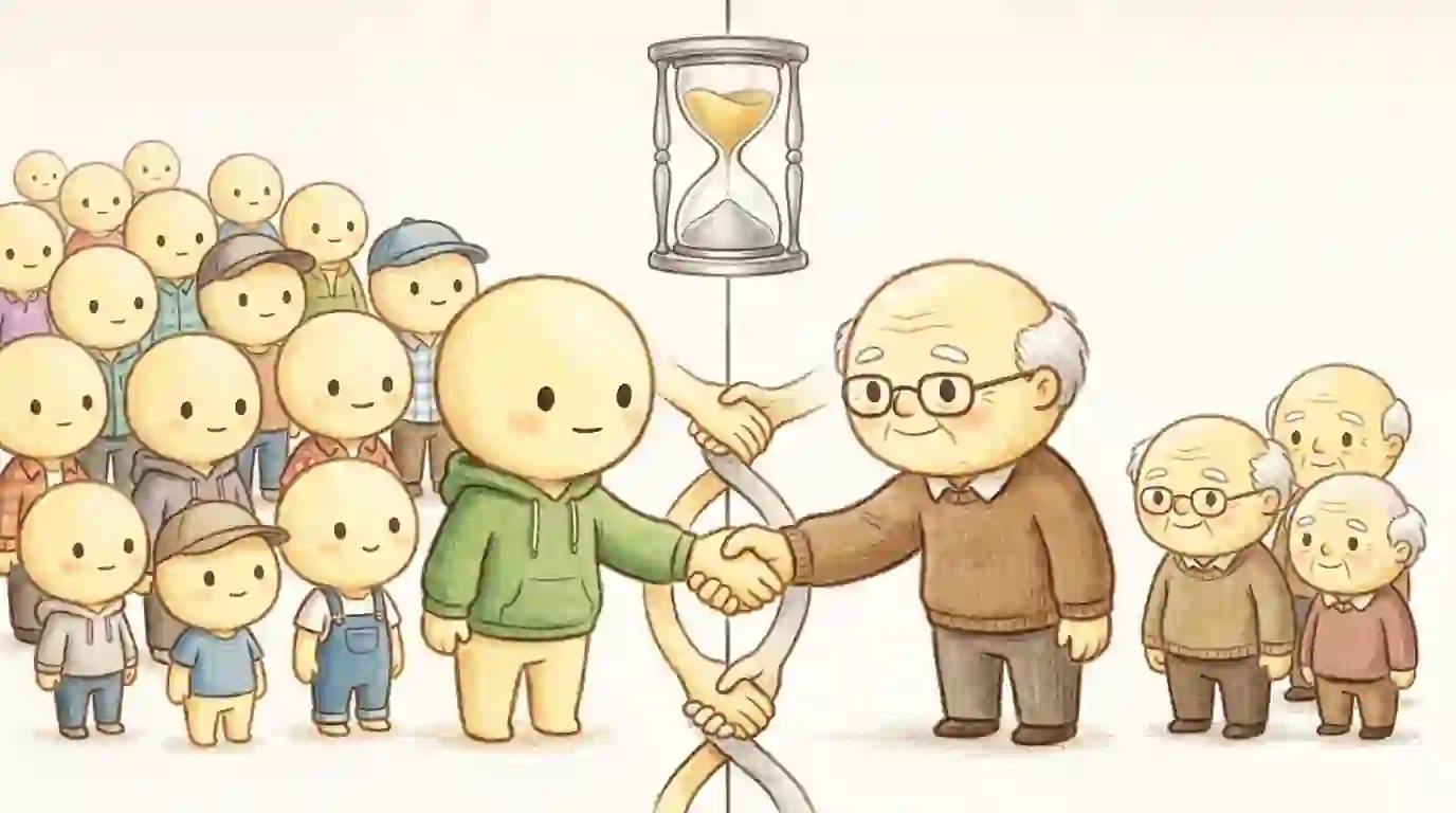 Një pamje konceptuale e duarve të reja dhe të vjetra që mbajnë një orë rënie me fara të arta brenda